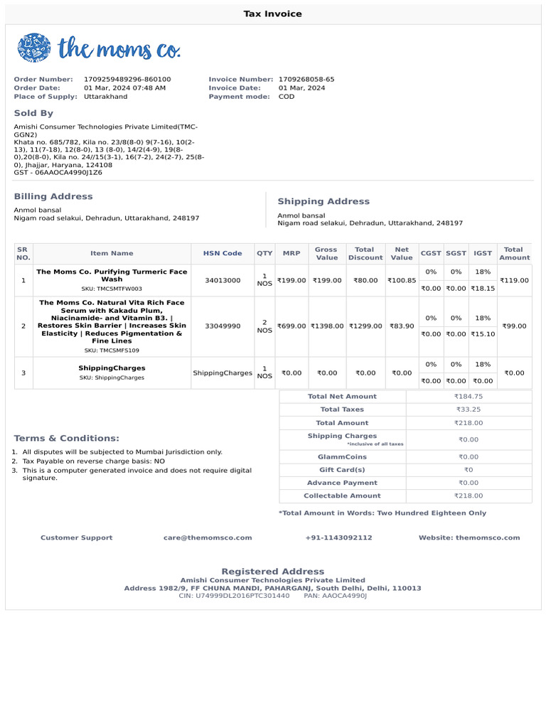 TheMomsCo Invoice 1709268058-65 | PDF | Taxation | Government Finances