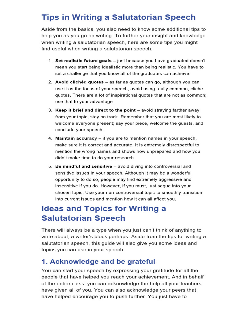 Writing Tips for Salutatorian Speeches | PDF | Psychology | Cognition