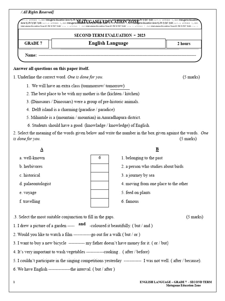 Grade 7 English Language Exam Guide | PDF | Zoology