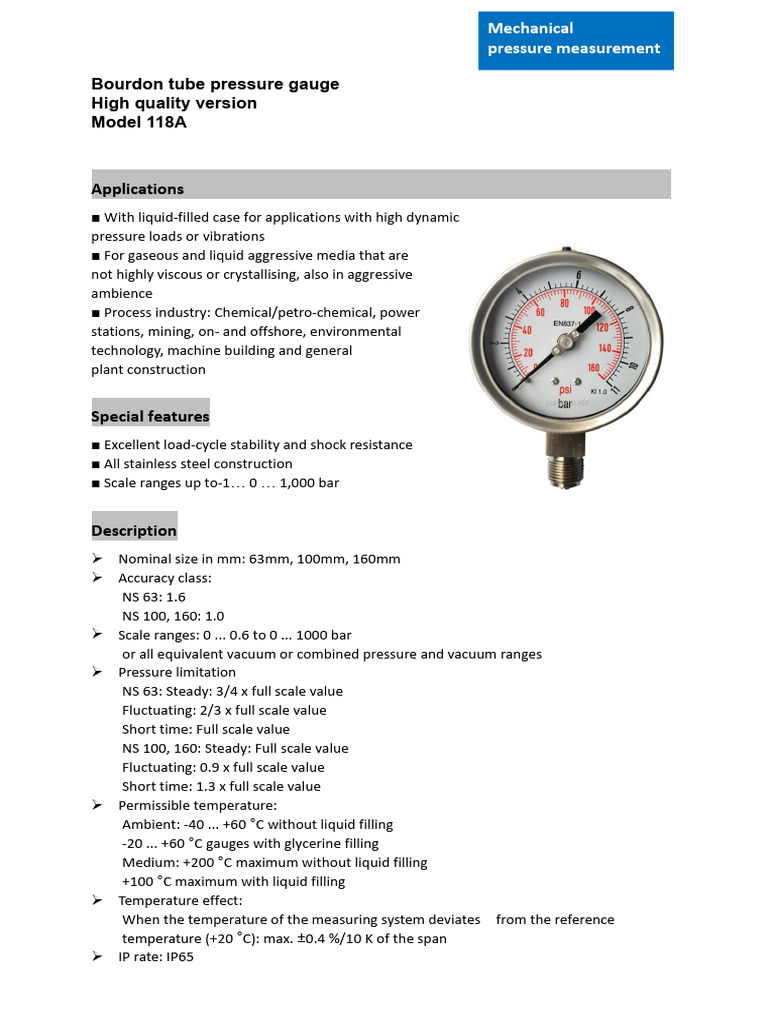 Industrial Pressure Gauge Guide | PDF | Pressure Measurement ...