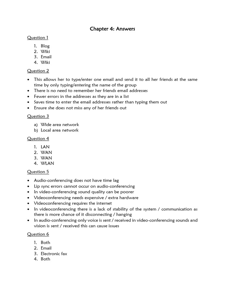 Answer Key Chapter 4 Past Paper Detailed Worksheet | PDF | Computer ...