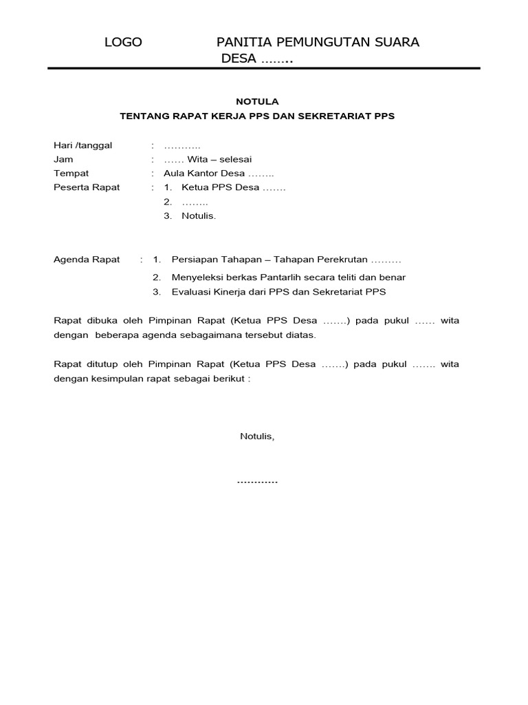Format Notula | PDF | Kajian Bahasa Asing