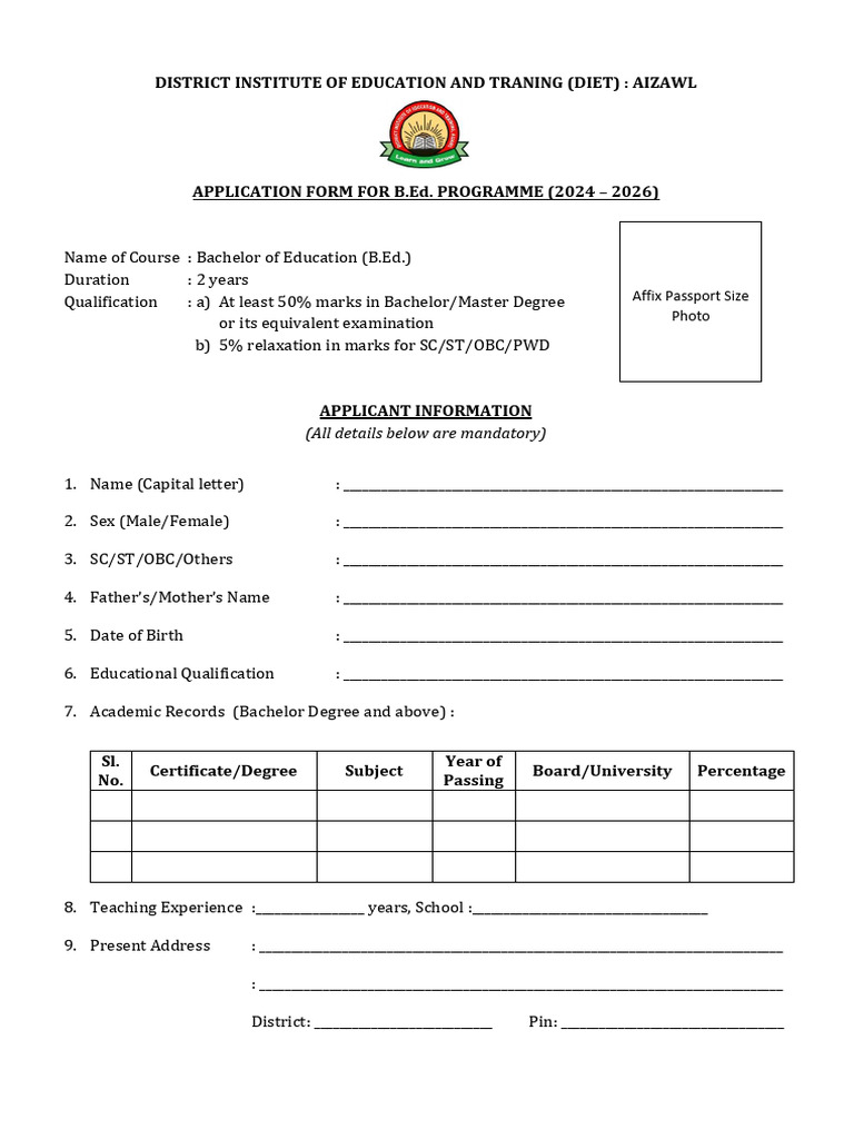 B.Ed. Admission Application 2024-2026 | PDF | University And College ...