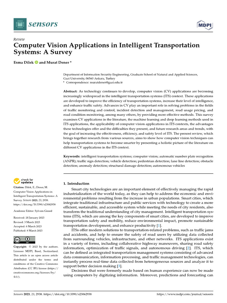 Esma Dilek Computer Vision Applications in Intelligent | PDF | Machine ...