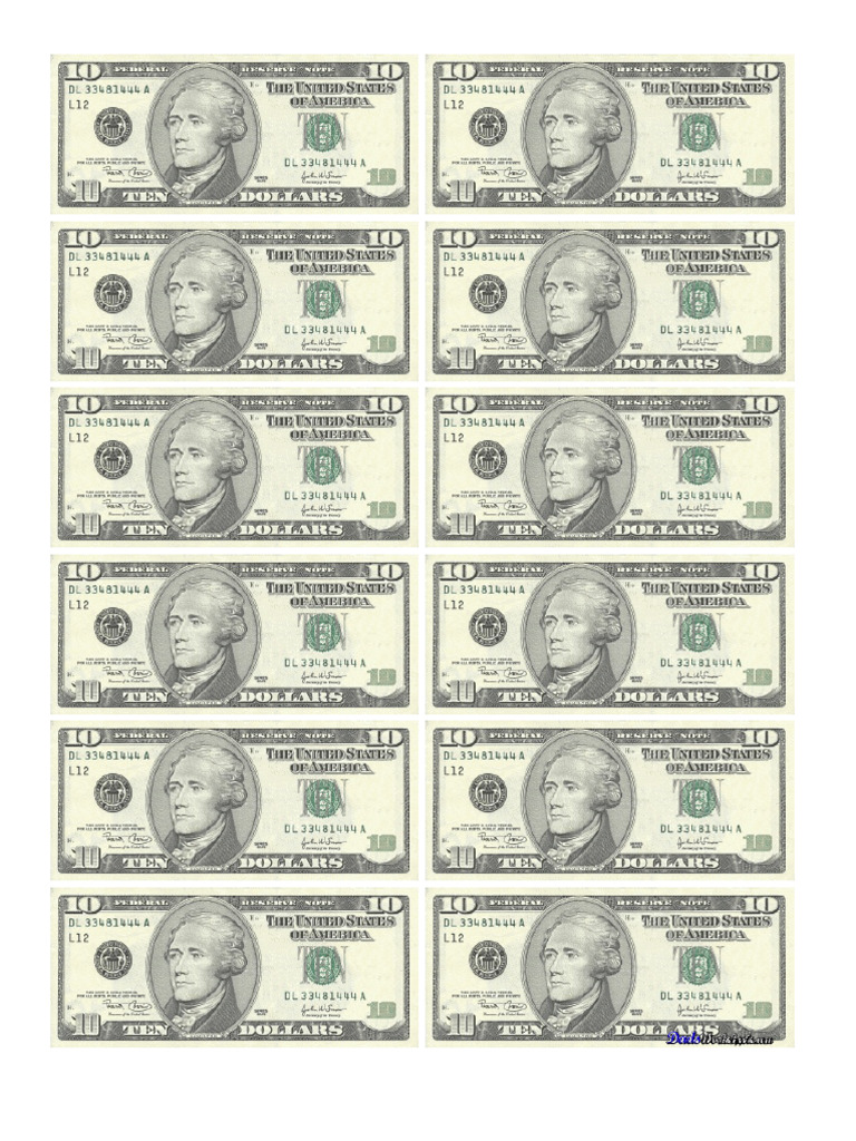 Printable Money Ten Dollar | PDF
