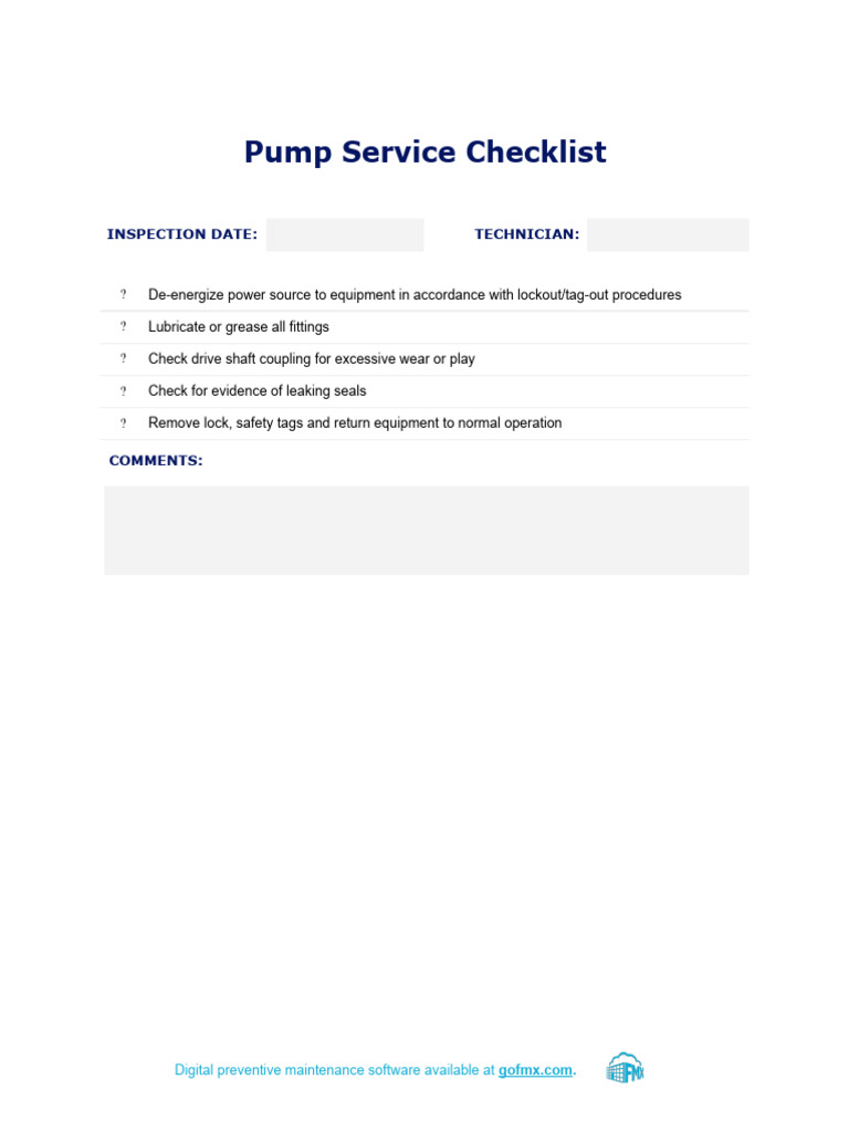 Pump Repair Checklist: Monthly Pump Maintenance Checklist – DXKDD