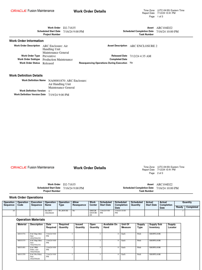 Work Order Details - D2-71635 | PDF