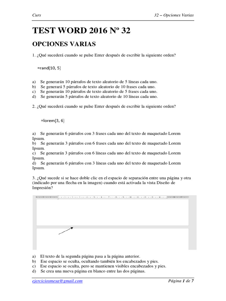 32 Test Word 2016-Opciones Varias 121286 | PDF | Cursor (interfaz de ...