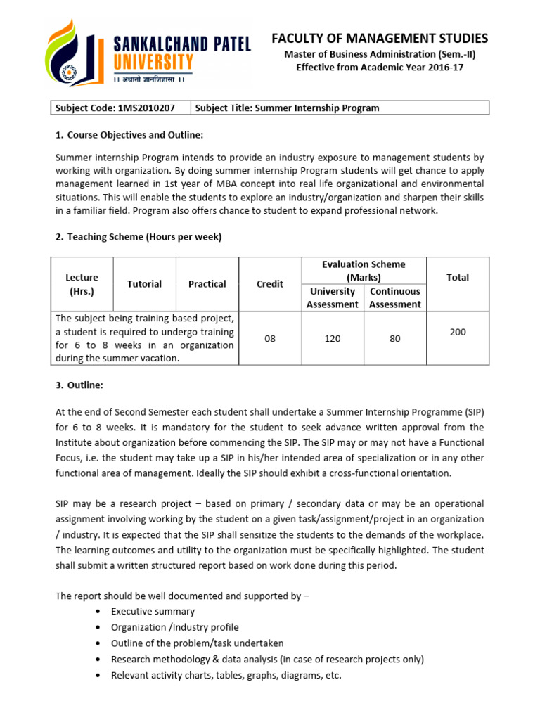 MBA Summer Internship Program Guide | PDF | Master Of Business ...