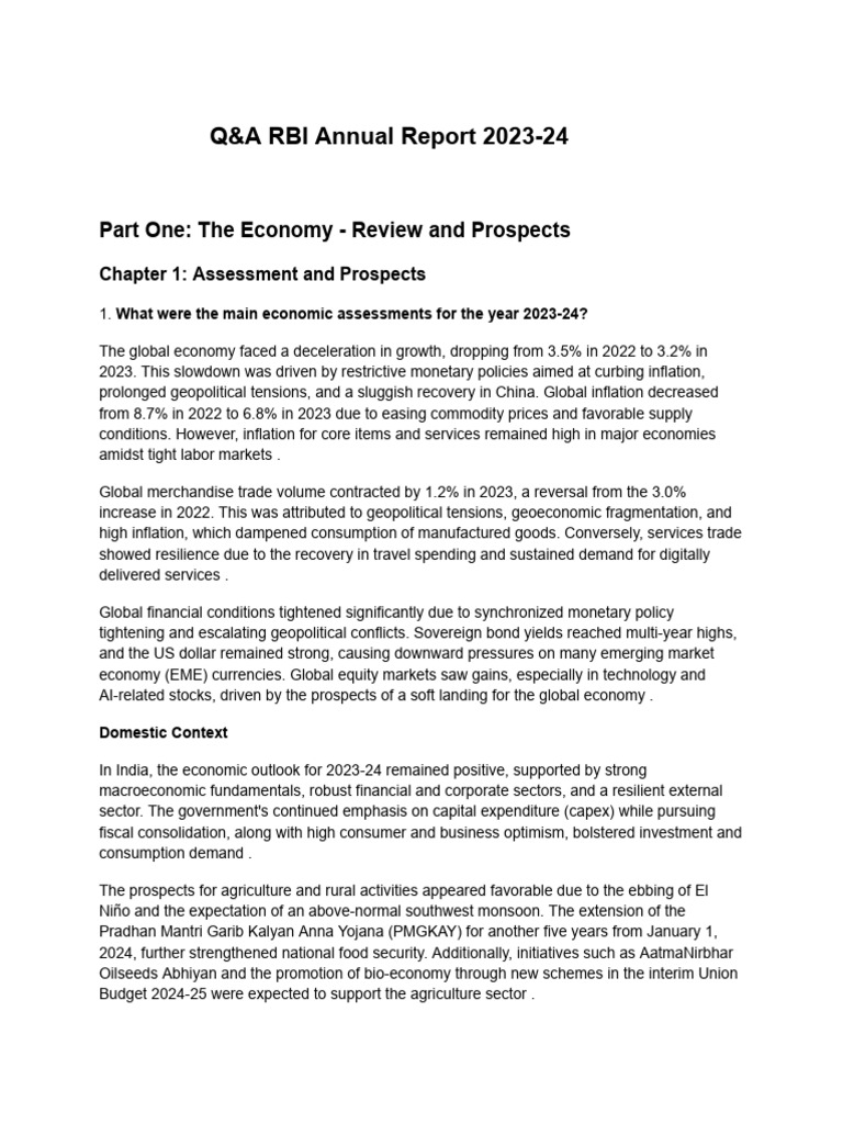 RBI Annual Report 2023-24 Insights | PDF | Reserve Bank Of India | Open ...