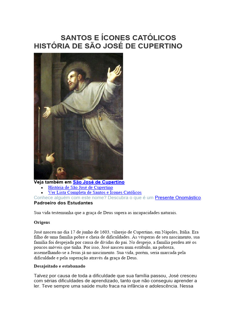 Biografia de São José Cupertino | PDF