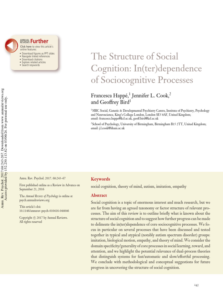 Happé 2017 The Structure of Social Cognition in (Ter) Dependence of ...