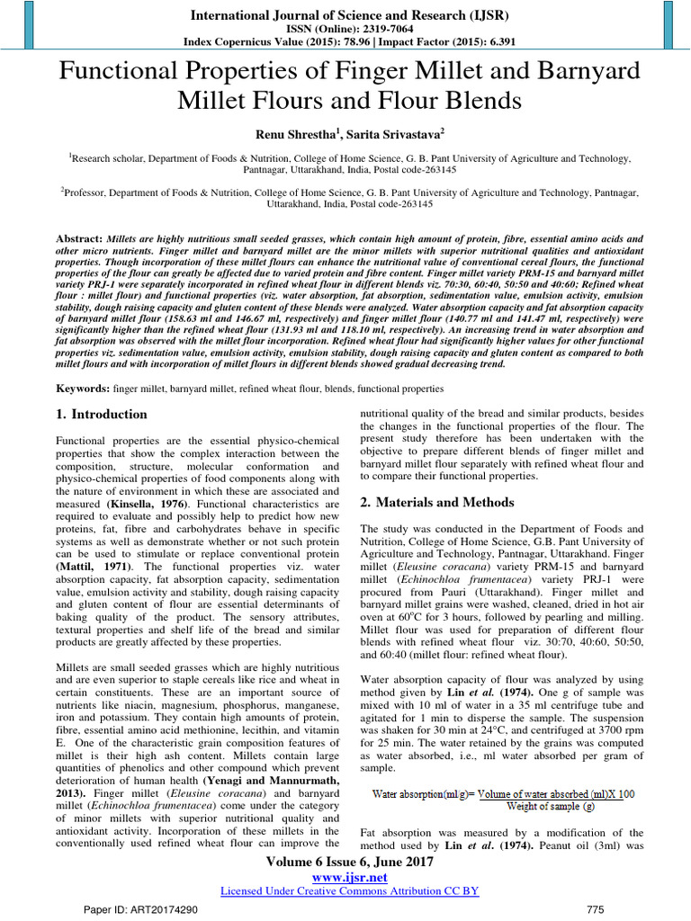 Functional Properties of Finger Millet A PDF Flour Gluten