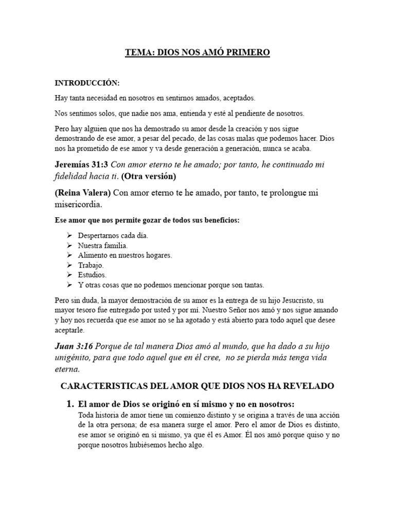 Dios nos amó primero: Reflexiones sobre su amor | PDF | Amor | Dios