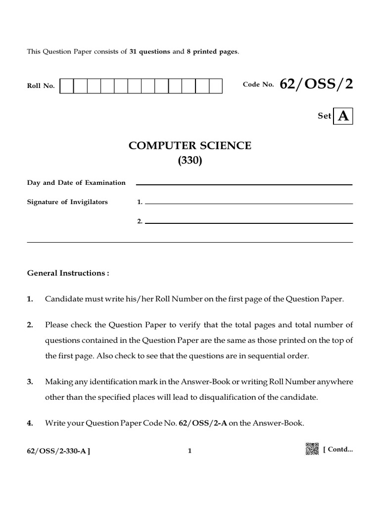 Computer Science Exam Question Paper | PDF | Computer Program | Programming