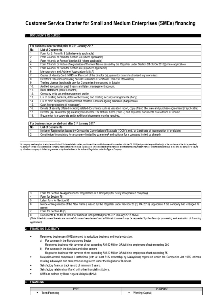 SME Financing Document Requirements | PDF | Small And Medium Sized ...