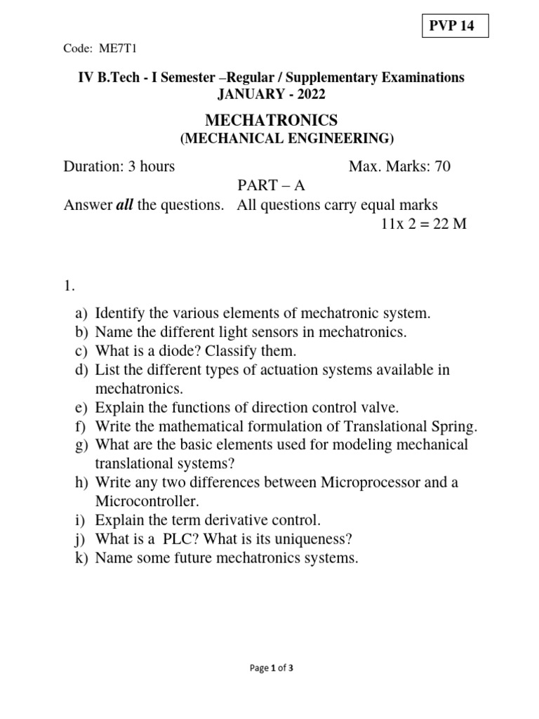 Mechatronics Exam Questions January 2022 | PDF | Mechatronics ...