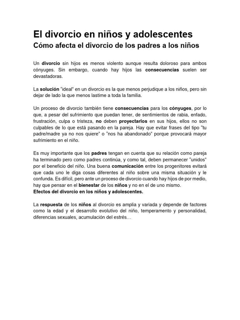 El Divorcio en Niños y Adolescentes | PDF | Divorcio | Sufrimiento