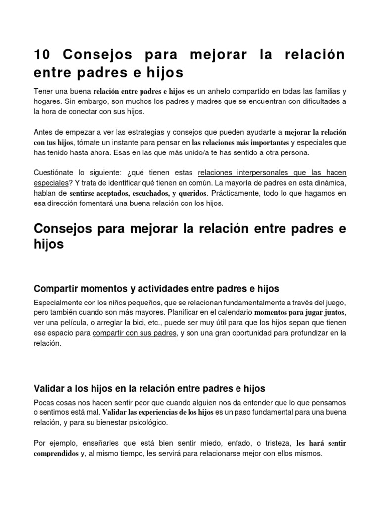 10 Consejos para mejorar la relación entre padres e hijos | Descargar ...