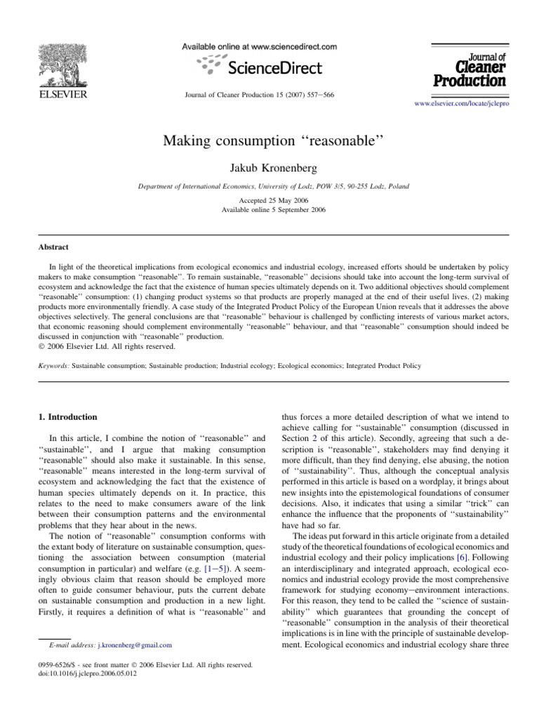 Kronenberg2007 Making Consumption Reasonable | PDF | Sustainability ...