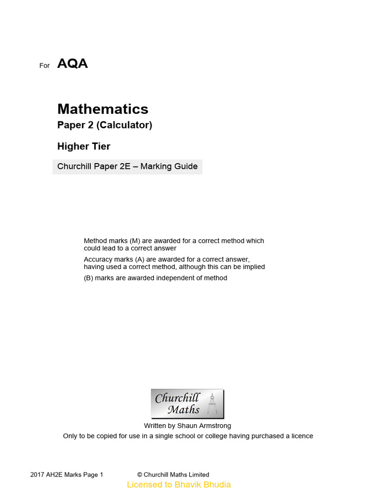 AQA Higher Tier Maths Marking Guide | PDF | Elementary Geometry ...