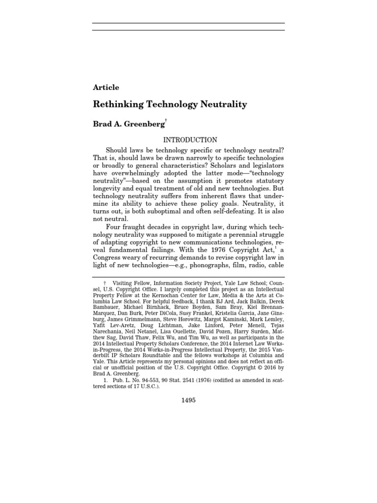 Rethinking Tech Neutrality | PDF | Copyright | Intellectual Property