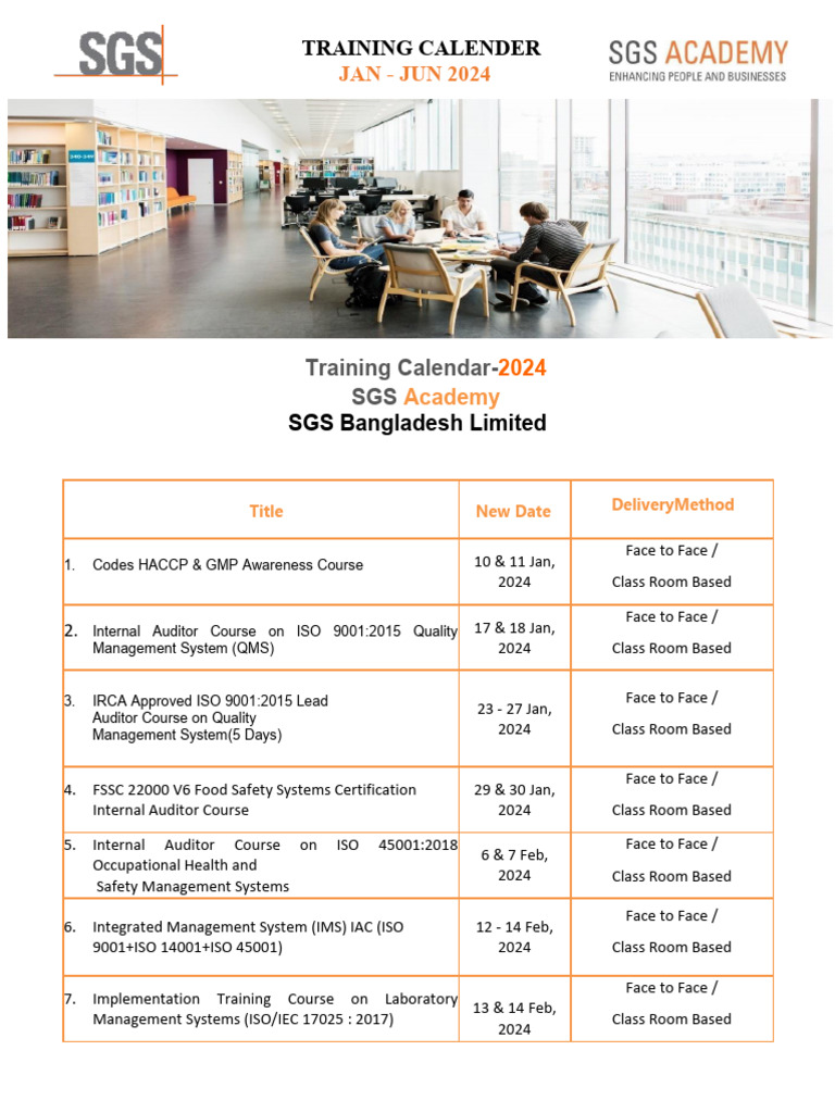 SGS KN Training Calendar Jan Jun 2024 en PDF Dhaka World Politics