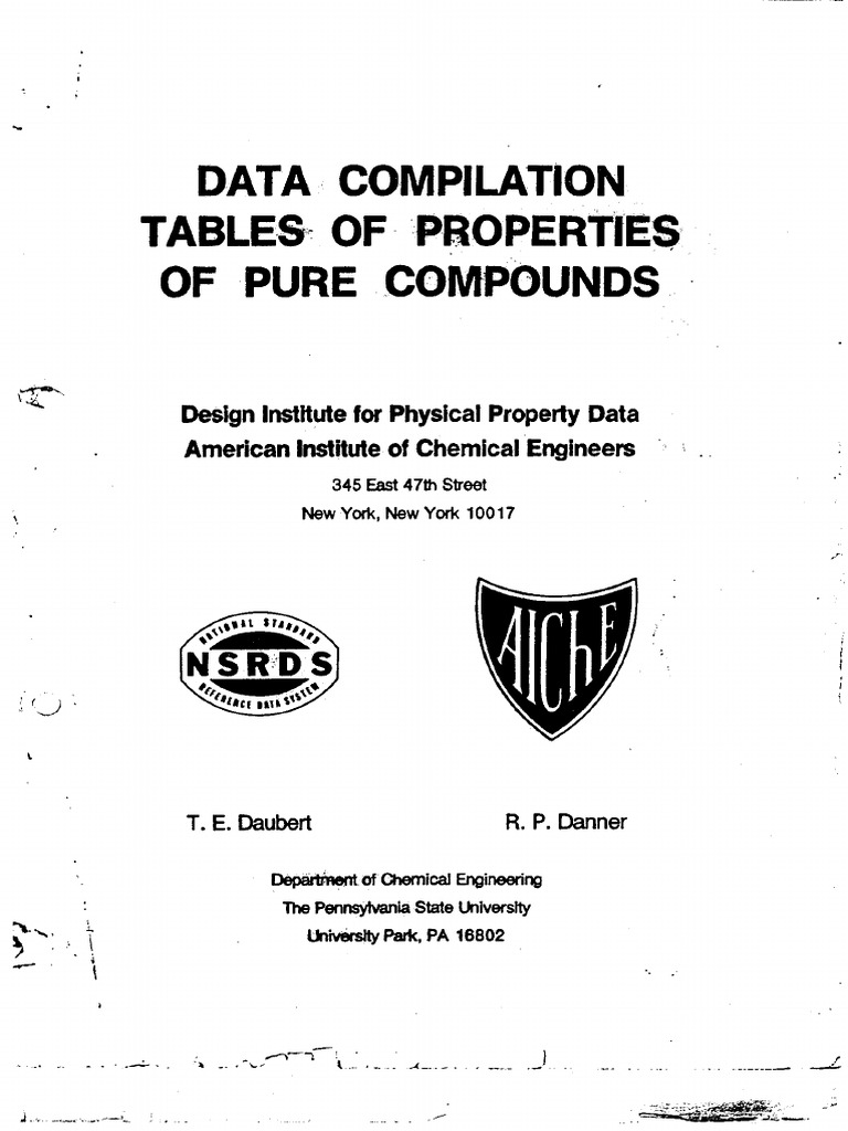 Data Compilation Tables of Properties of Pure Compounds - DIPPR | PDF