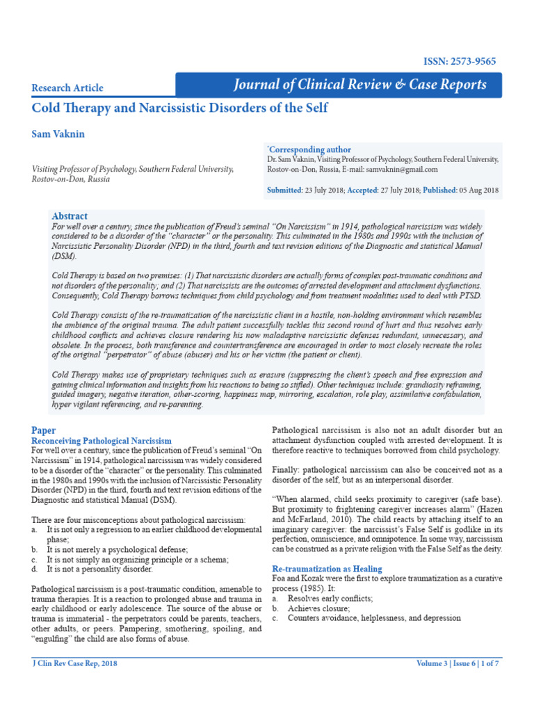 Cold Therapy for Narcissistic Disorders | PDF | Psychotherapy ...