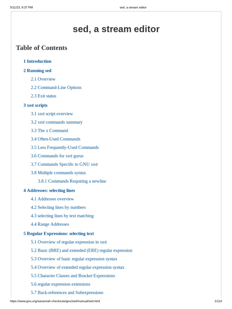 Sed, A Stream Editor | PDF | Regular Expression | Command Line Interface
