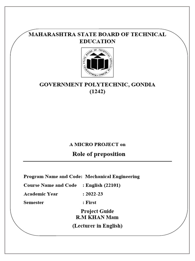Akshay Micro Project 1st Year | PDF | Preposition And Postposition | Verb