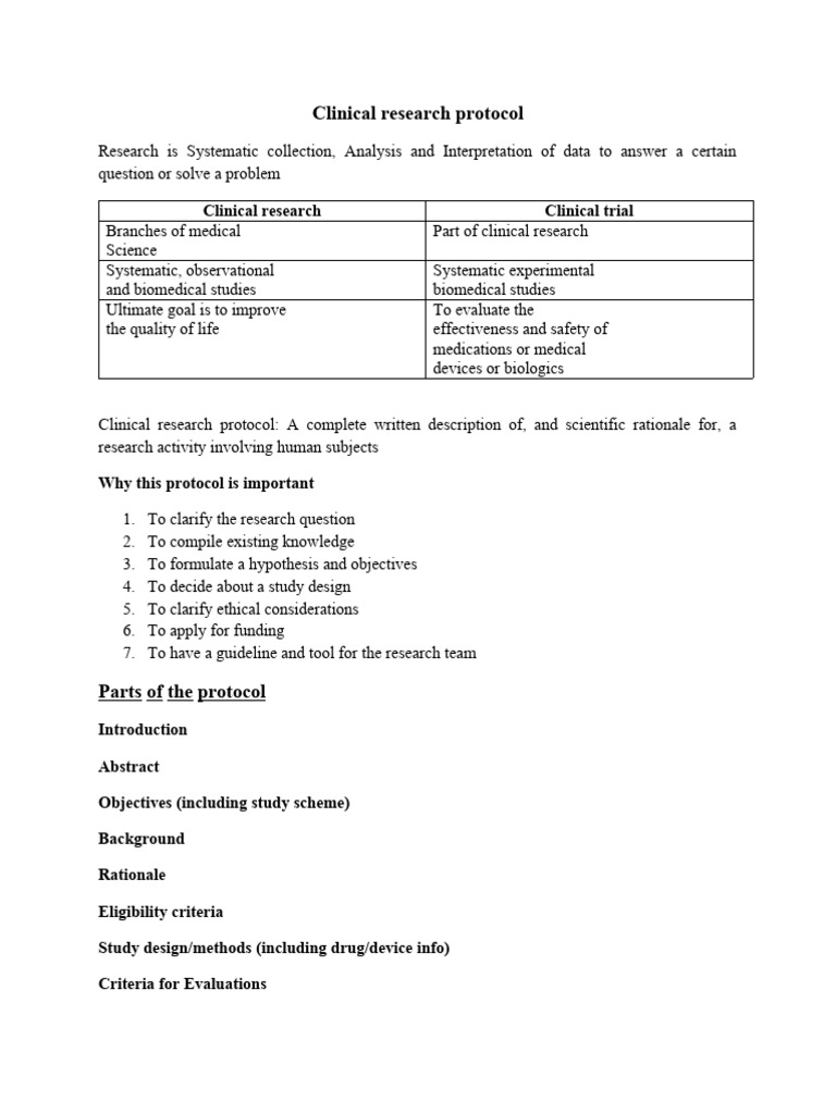 Clinical Research Protocol Overview | PDF | Clinical Trial ...
