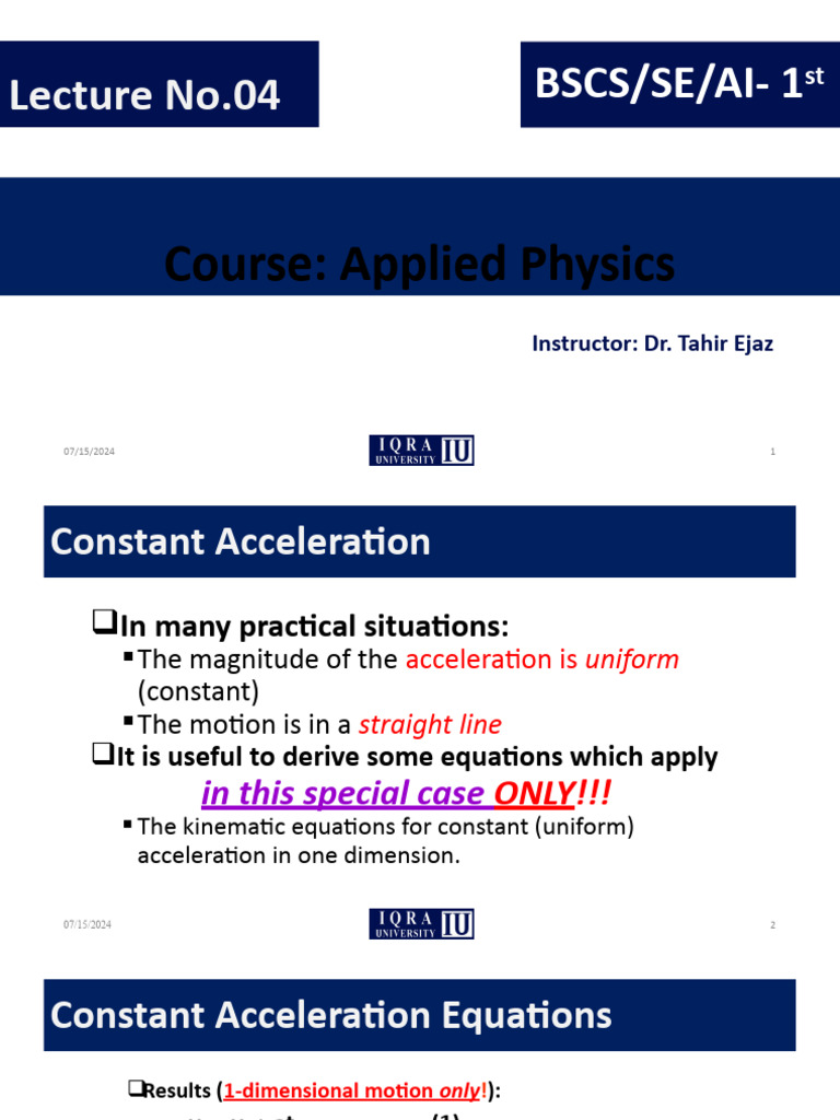 Lecture No 04 - AP - FA-23 | PDF | Speed | Physics