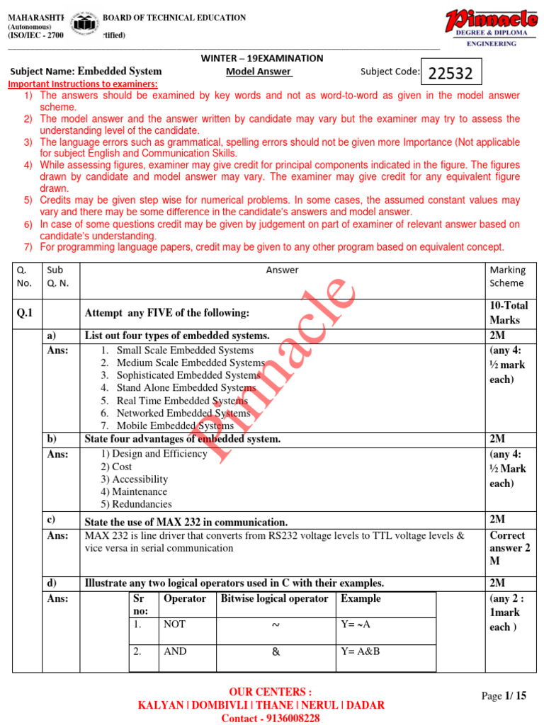 Embedded Systems Model Answer Paper | PDF | Usb | Electrical Engineering