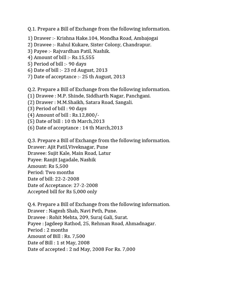 Bill Of Exchange Format Word