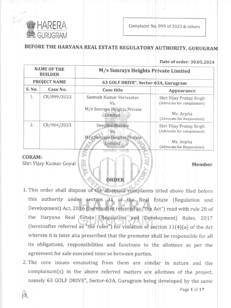 HARERA Order Dated 30-05-24 | PDF
