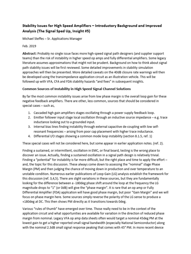 High-Speed Amplifier Stability Analysis | PDF | Amplifier | Operational ...