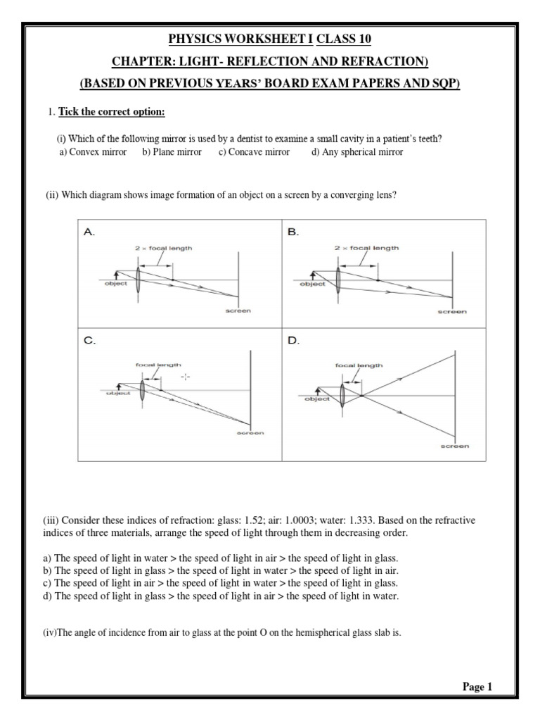 Physics worksheet i chapter 1 class 10 pdf mirror optics