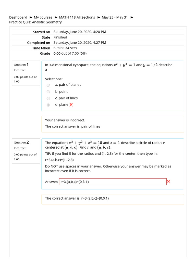 Analytic Geometry Quiz Results | PDF | Euclidean Vector | Analytic Geometry