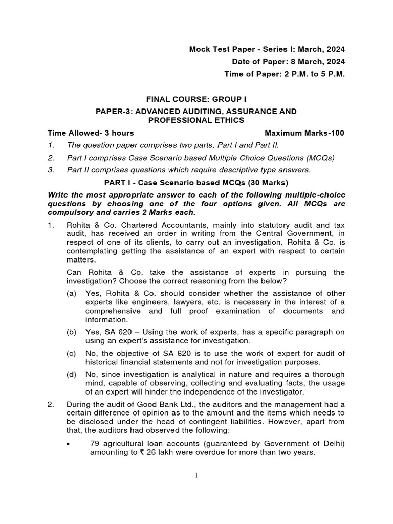March 2024 Advanced Auditing Mock Test | PDF | Audit | Auditor's Report