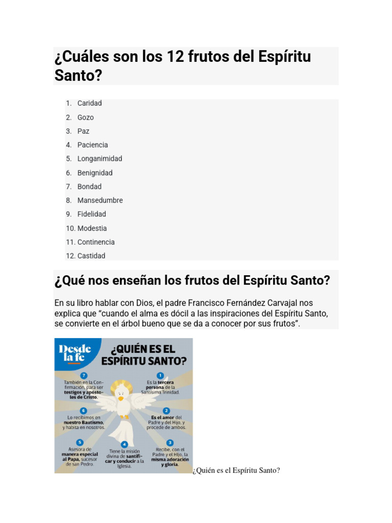 Los 12 Frutos del Espíritu Santo | PDF | Fruto Del Espiritu Santo | Carisma