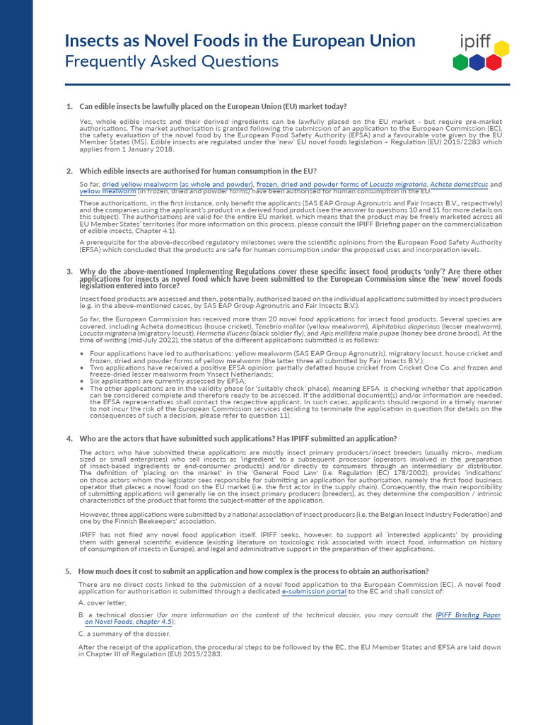 FAQs Insects As Novel Foods in The European Union 13 01 Final | PDF ...