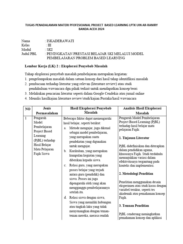 Tugas Penadalaman Materi Pfofesioanal Project Based Learning LPTK Uin ...