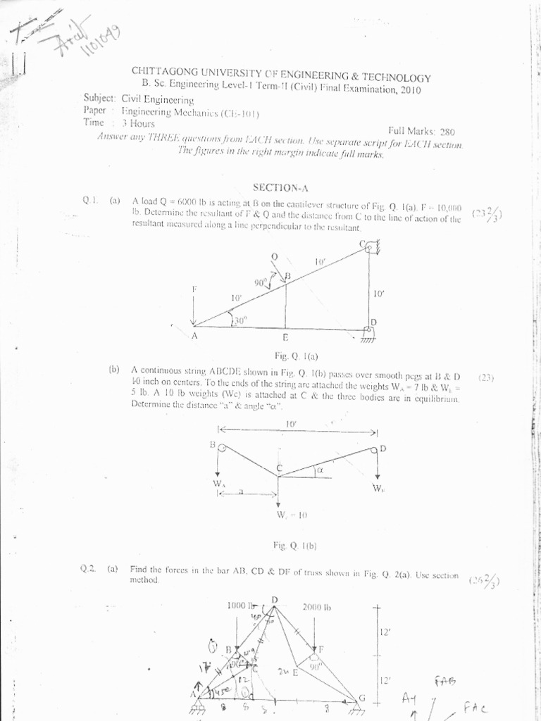 Civil Engineering Mechanics Exam 2010 | PDF | Mechanics
