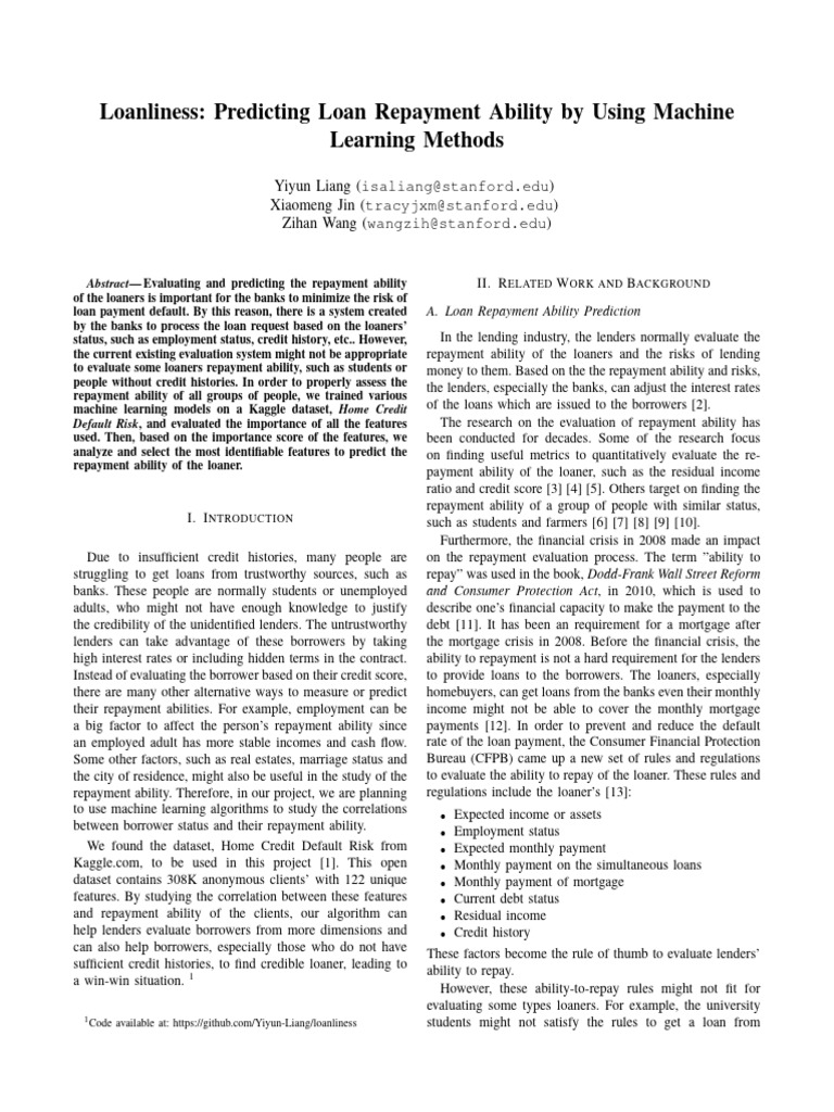 Loanliness predicting loan repayment ability by using machine learning