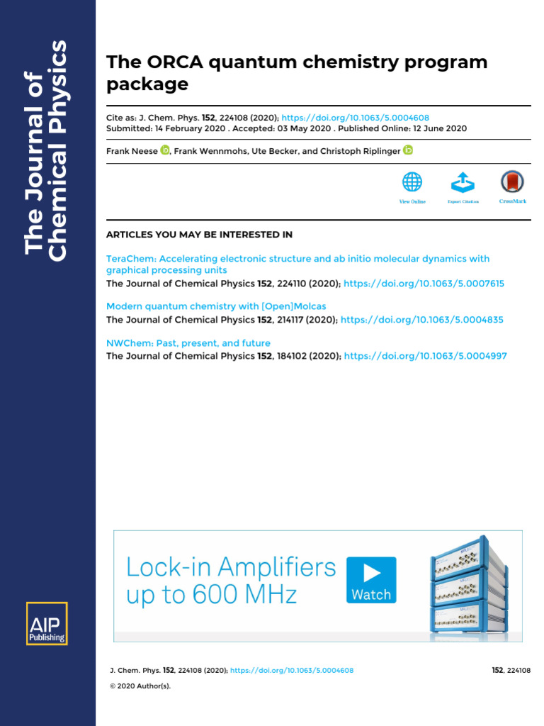 The ORCA Quantum Chemistry Program | PDF | Computational Chemistry ...