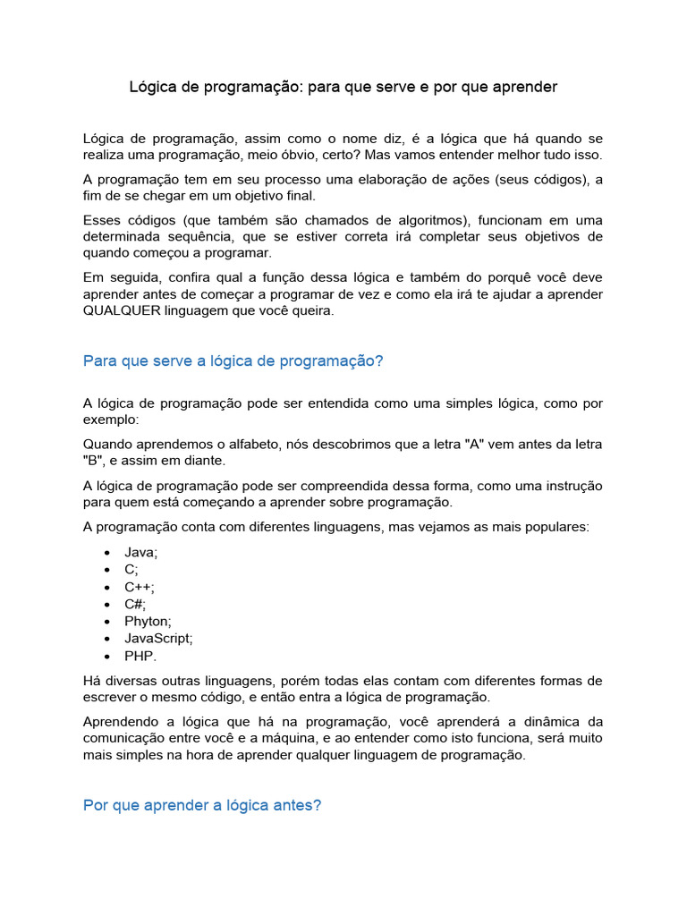 Importância da Lógica de Programação | PDF | Programação de ...
