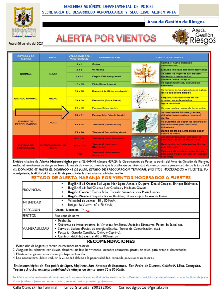 Alerta Naranja por Vientos Fuertes en Potosí | PDF | Desastres ...