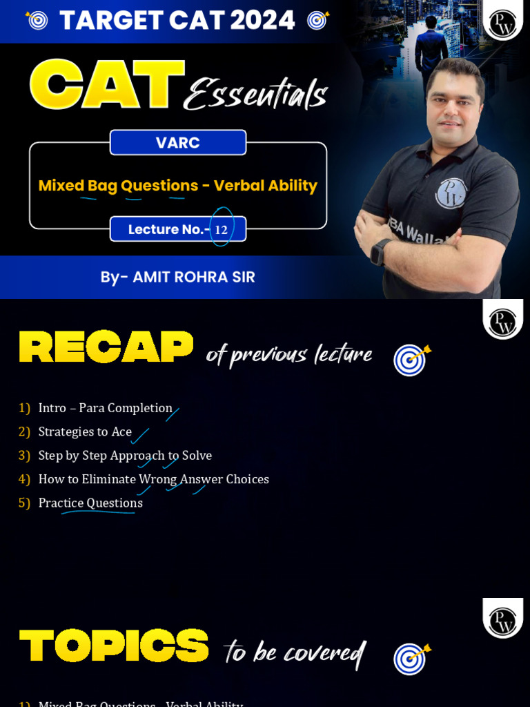 Varc 12 class notes cat essentials 2024 batch pdf motivation