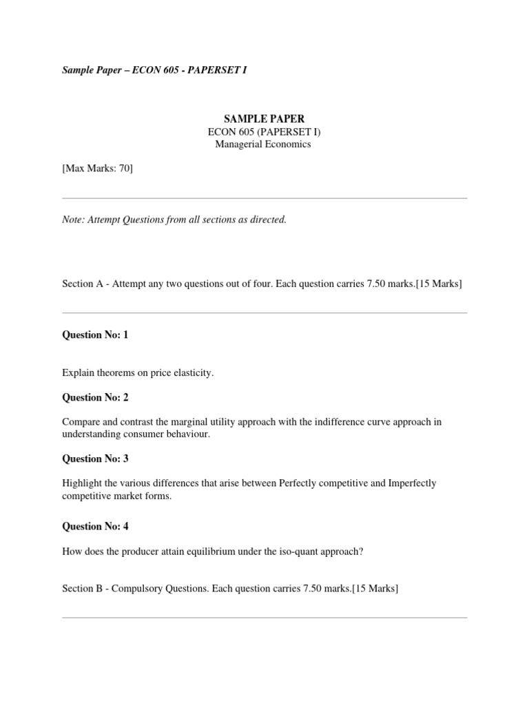 Managerial Economics Sample Paper | PDF | Supply (Economics) | Demand